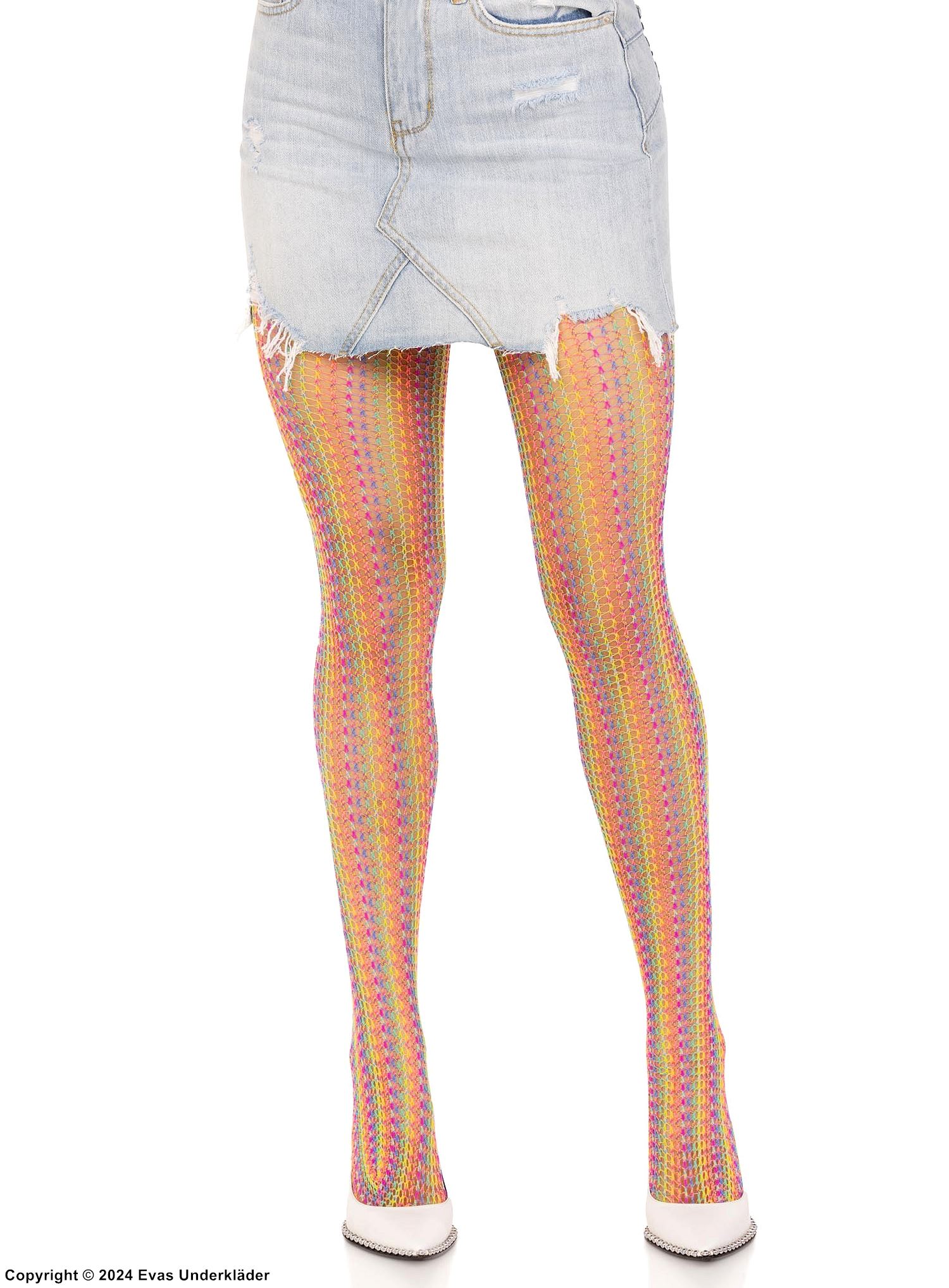 Patterned pantyhose, crochet net, colorful stripes